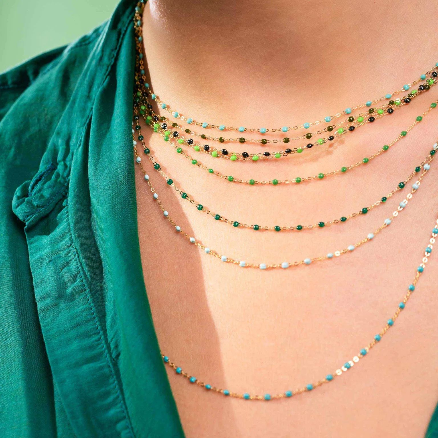 collier vert prairie classique gigi, or rose, 42 cm