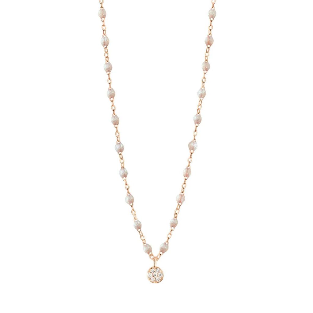collier opale puce, diamants, or rose, 42 cm