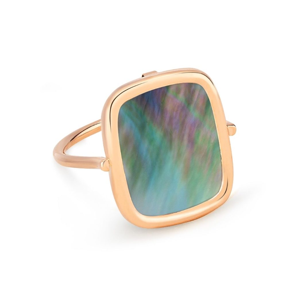 bague antique nacre noire, or rose, t 55