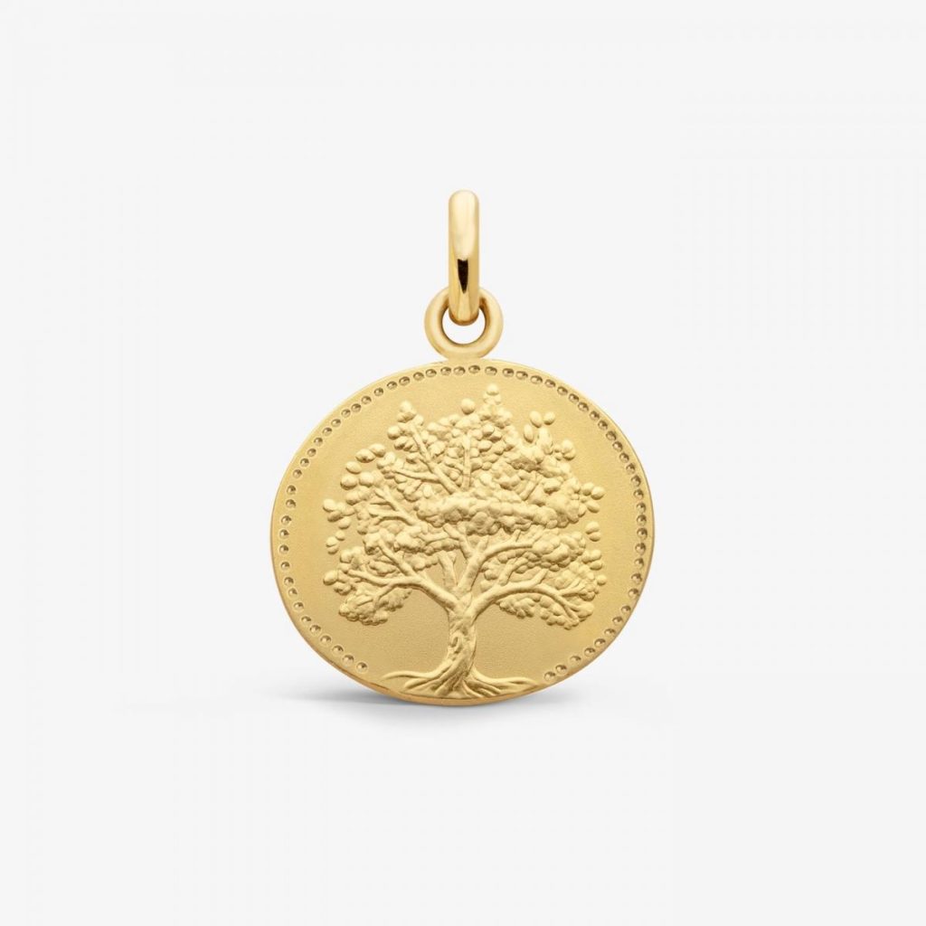 médaille galet arbre de vie relief, or jaune