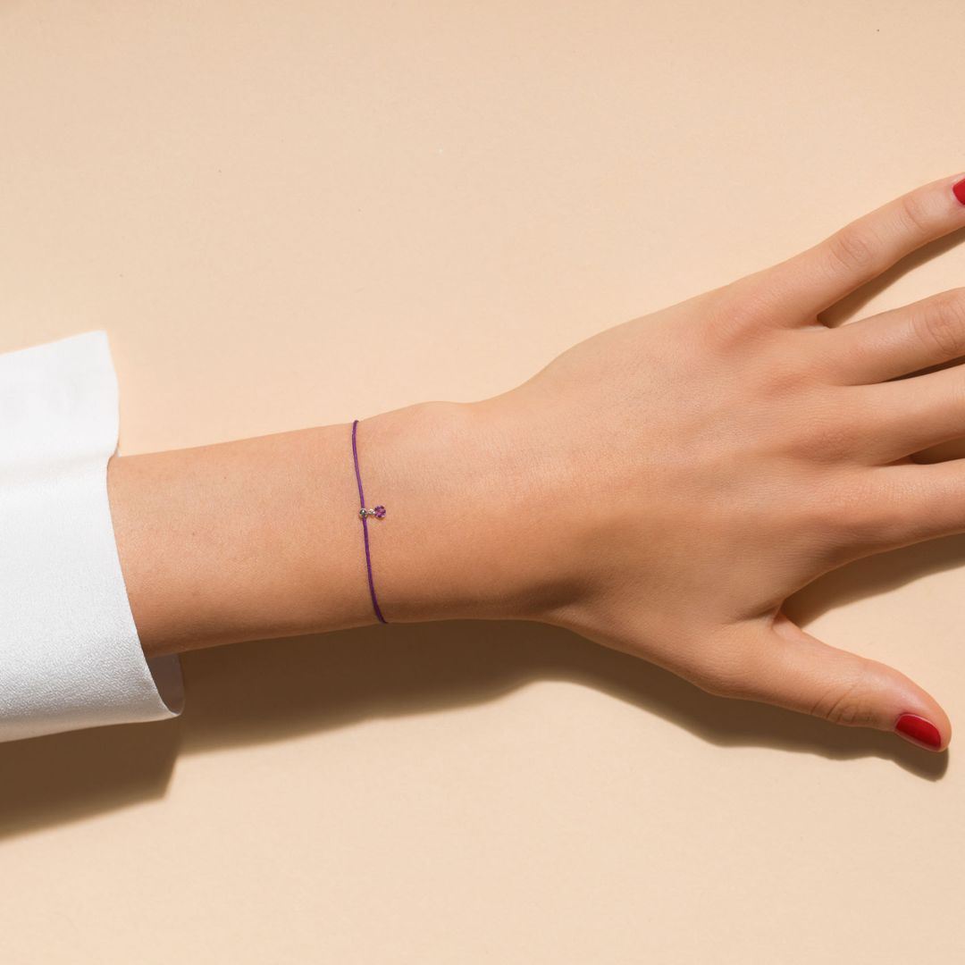 bracelet cordon bb violet, améthyste, or blanc