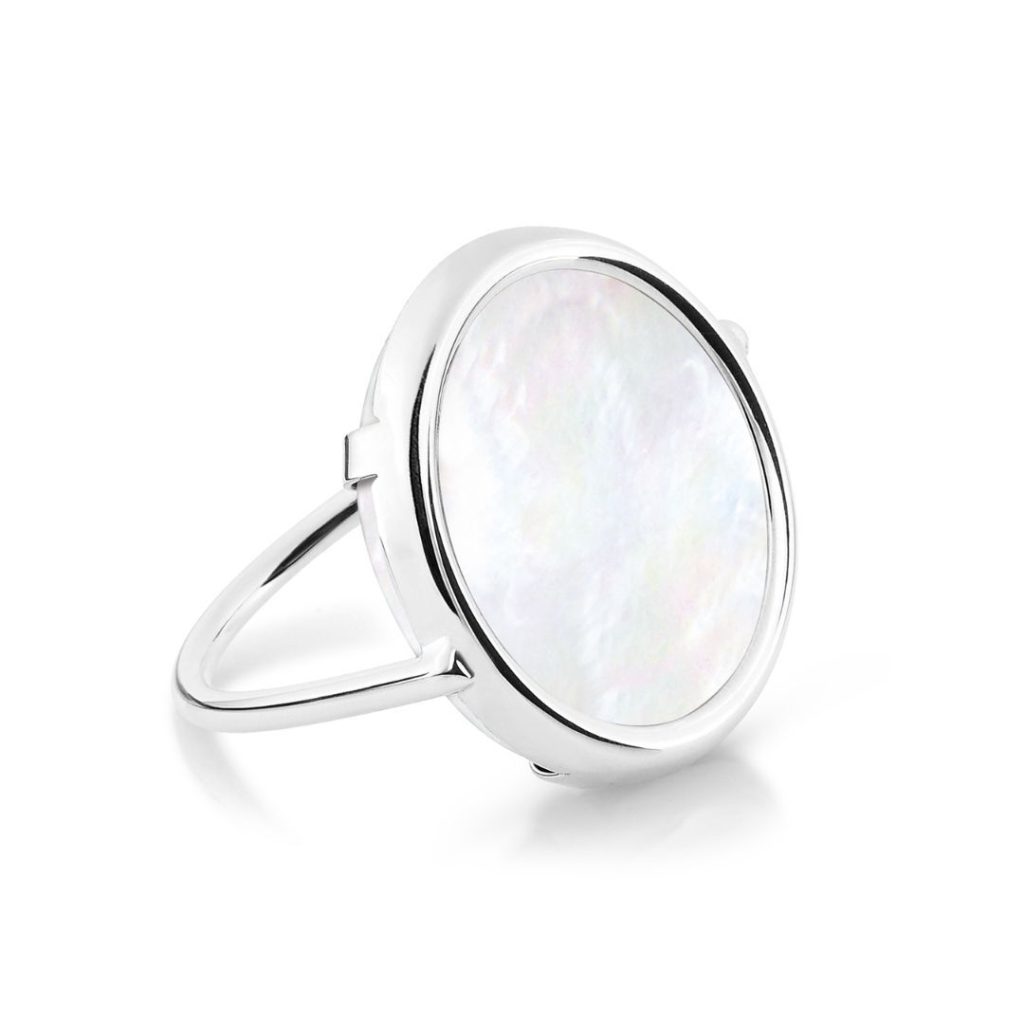 bague disc ring nacre blanche, or blanc, t 54