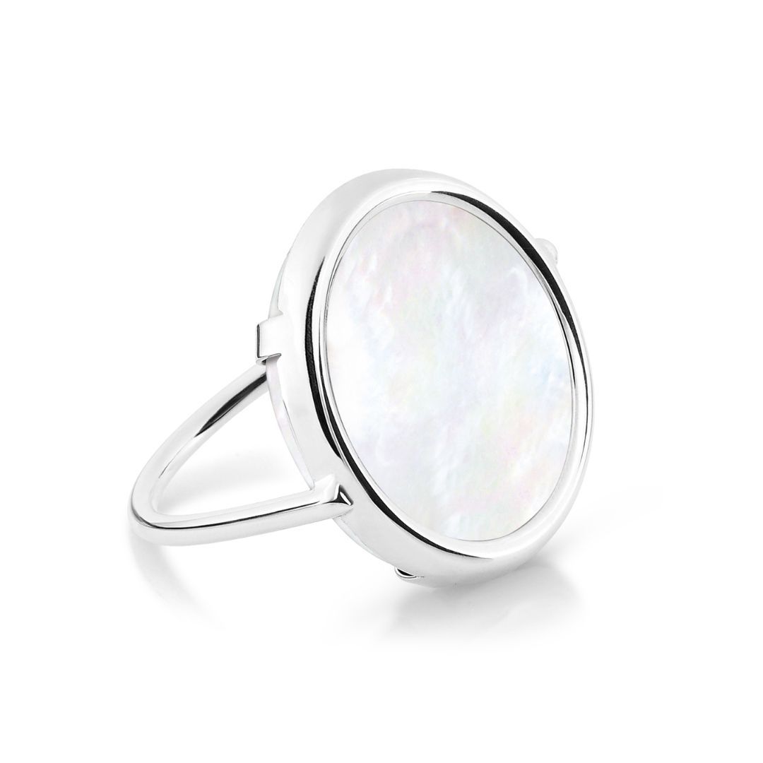 bague disc ring nacre blanche, or blanc, t 54
