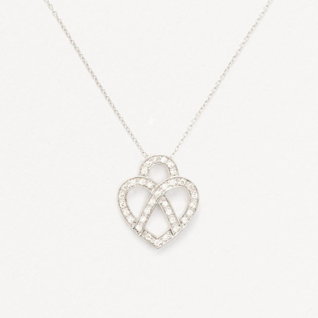 collier coeur entrelacé pm, diamants, or blanc