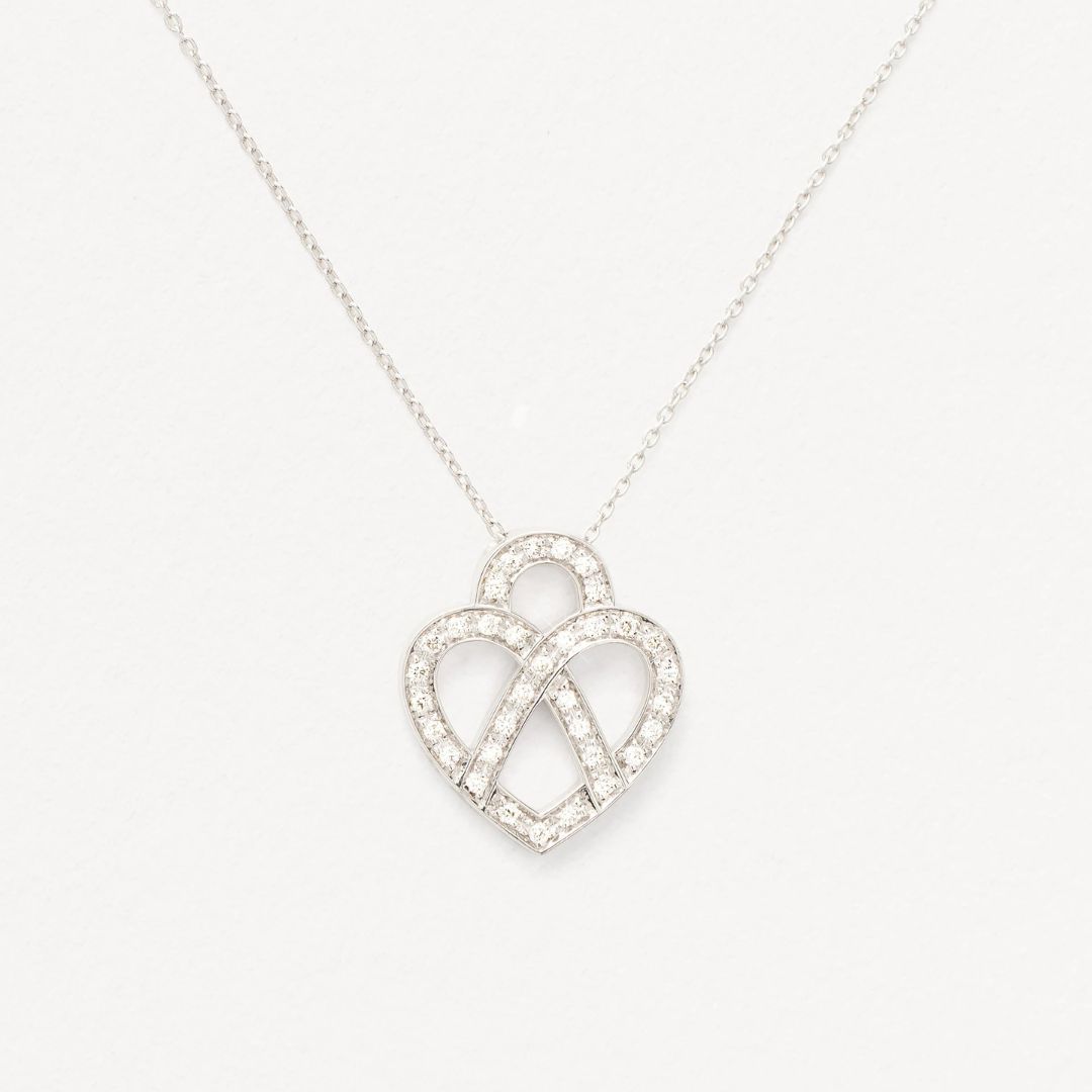 collier coeur entrelacé pm, diamants, or blanc