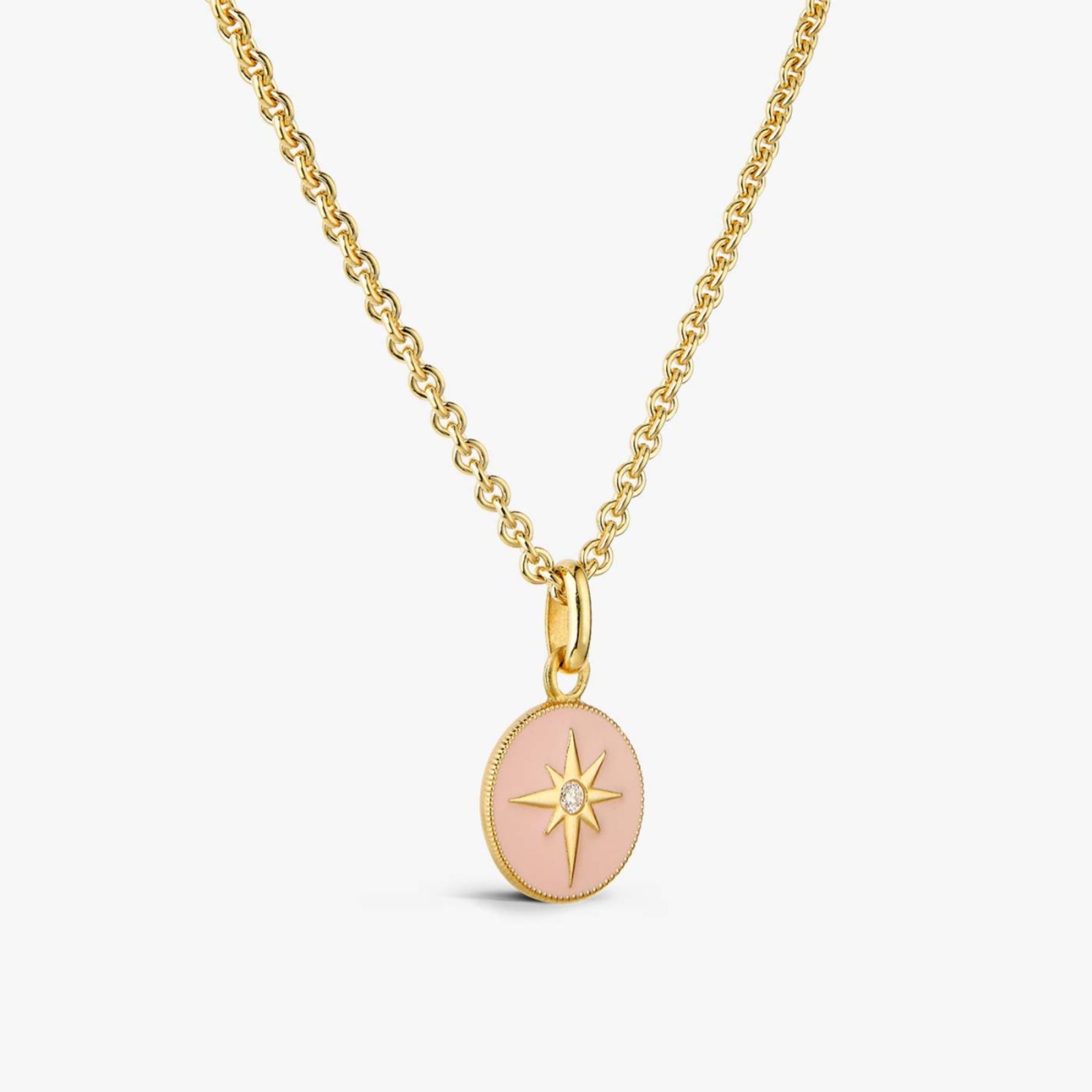 pendentif etoile diamant rose poudré, or jaune