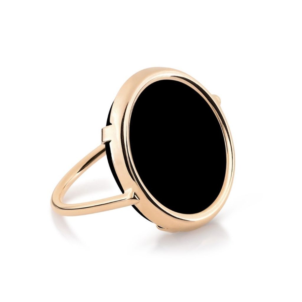bague disc ring onyx noir, or rose, t 58