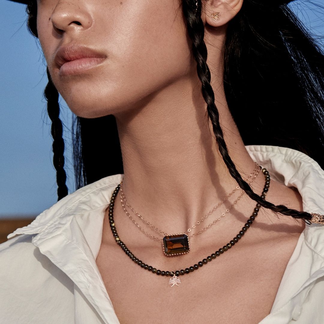 collier georgia obsidienne dorée, or rose