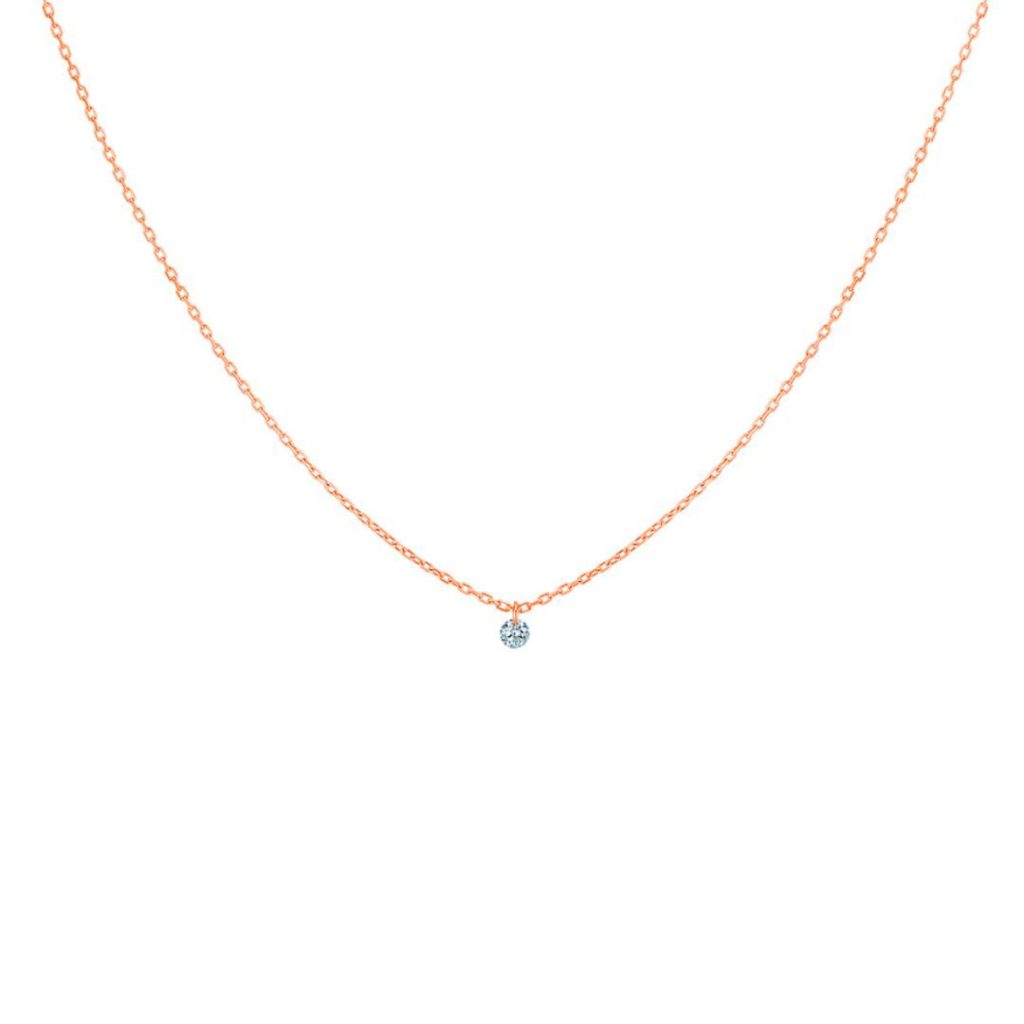 collier 360° 0.07ct diamant solitaire, or rose