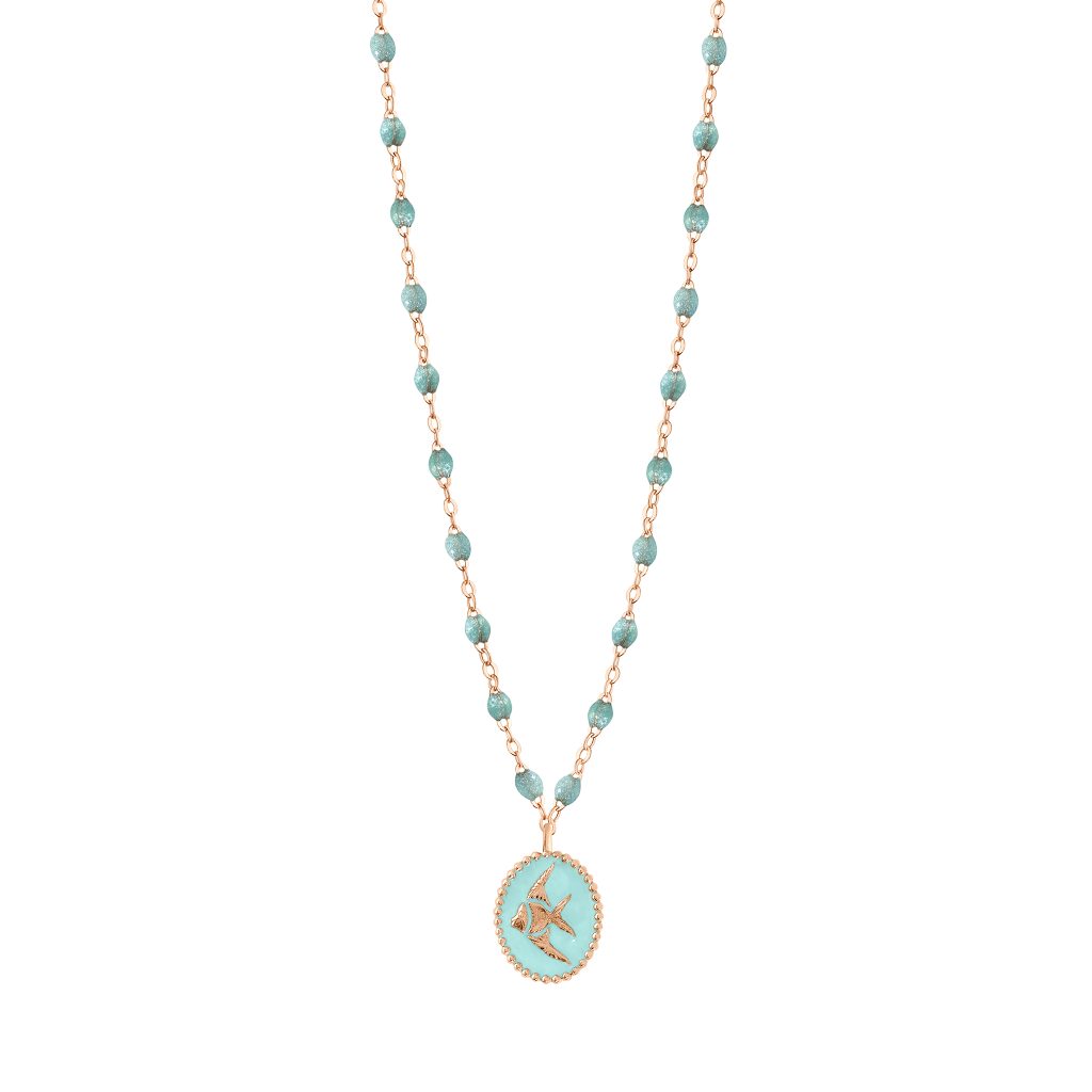 collier glacier poisson ange, or rose, 42 cm