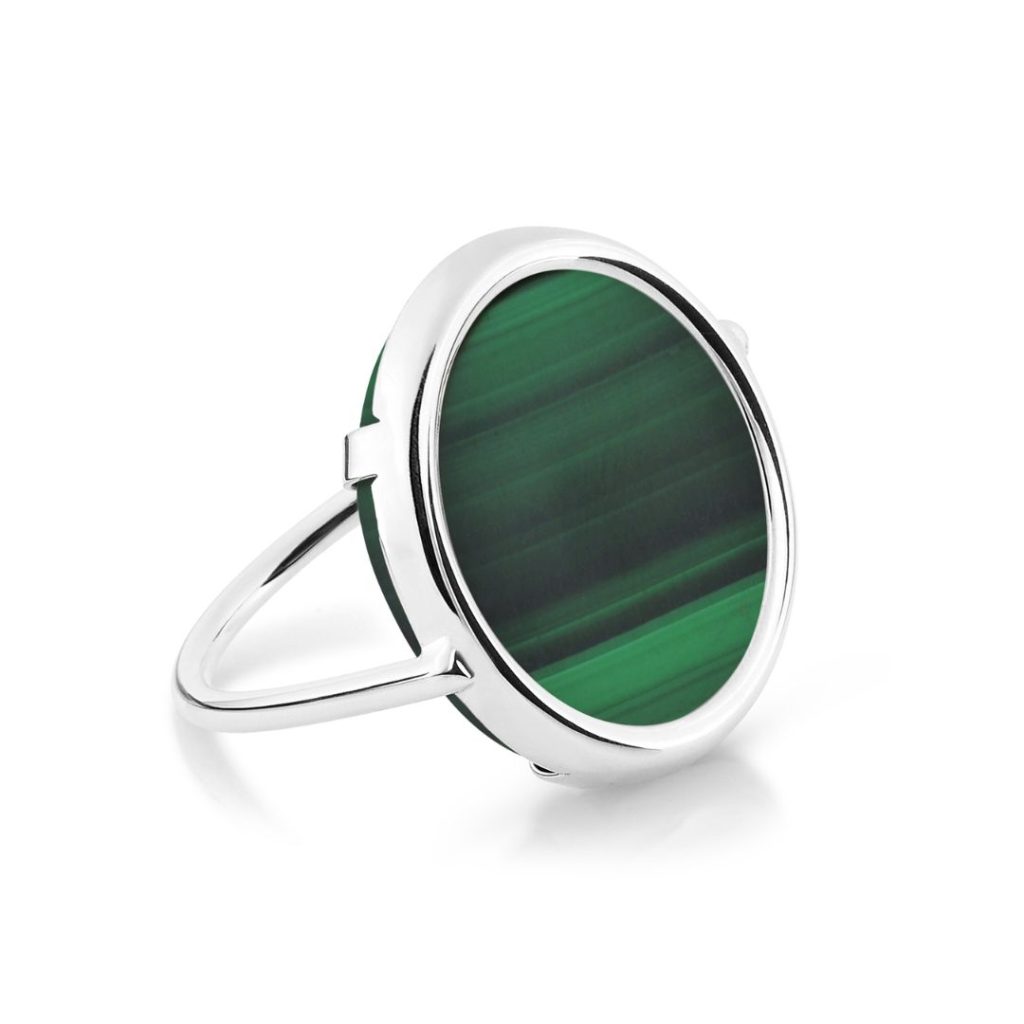 bague disc ring malachite, or blanc, t 52