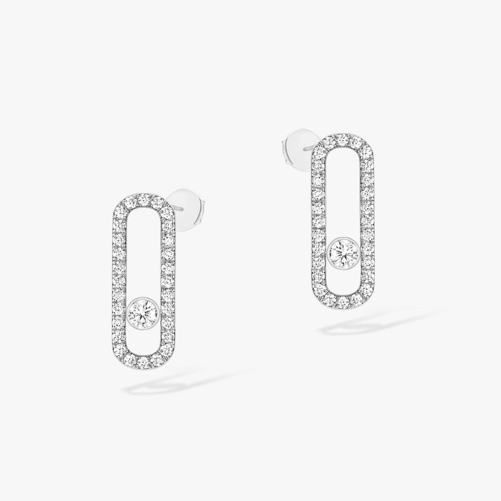 boucles d'oreilles move uno pavées, or blanc