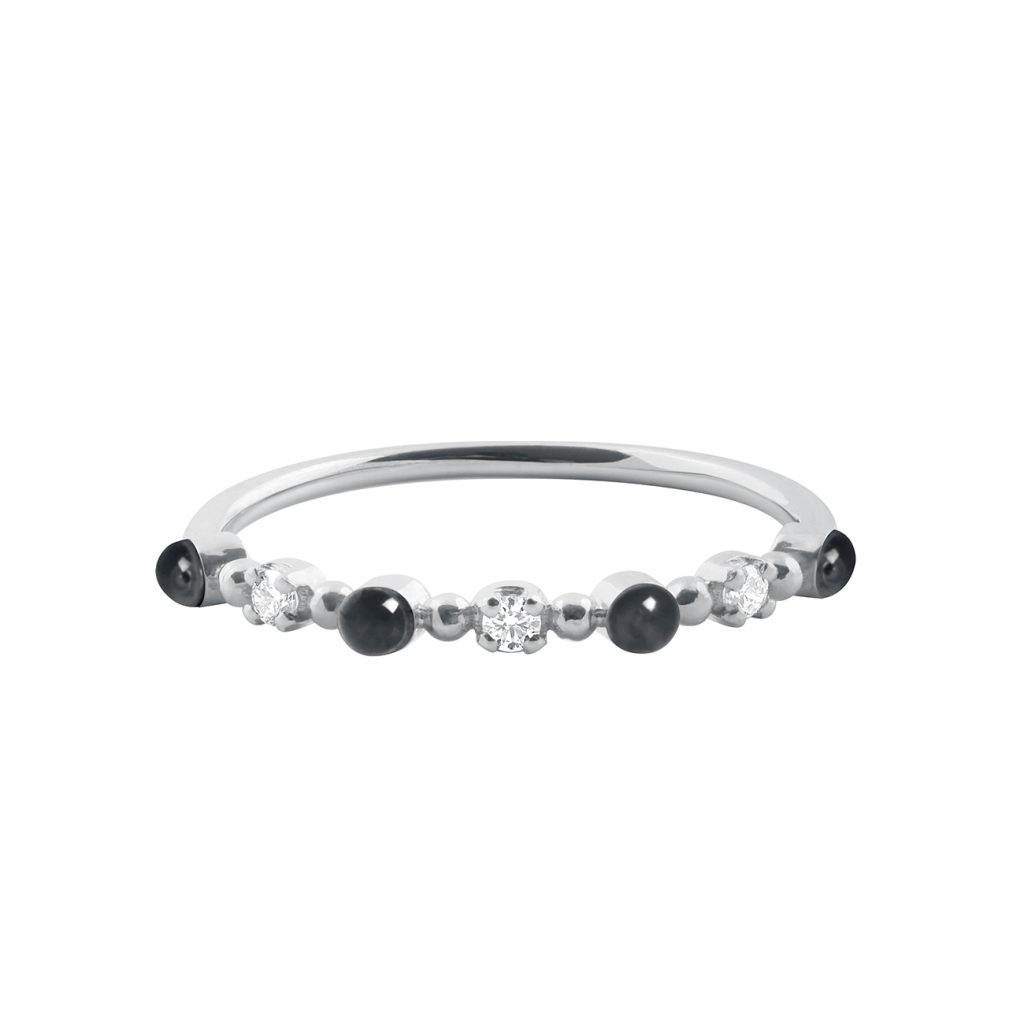bague noire classique gigi, 3 diamants, or blanc, t 54