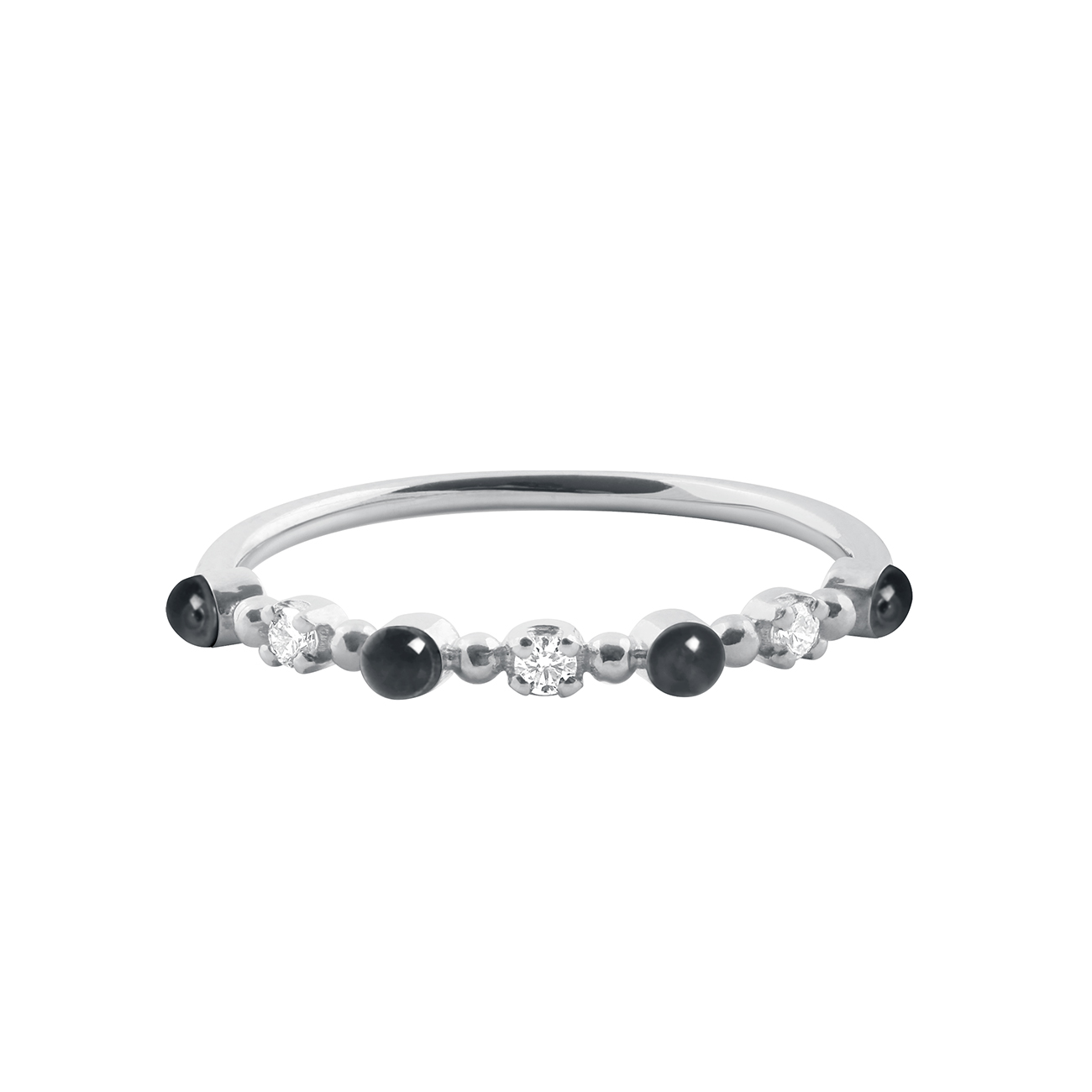 bague noire classique gigi, 3 diamants, or blanc, t 54