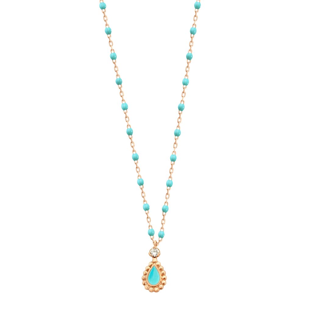 collier turquoise vert lucky cashmere, diamant, or rose, 42 cm