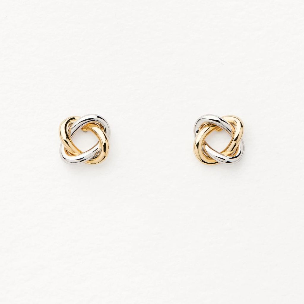 boucles d'oreilles tresse, or blanc et or jaune
