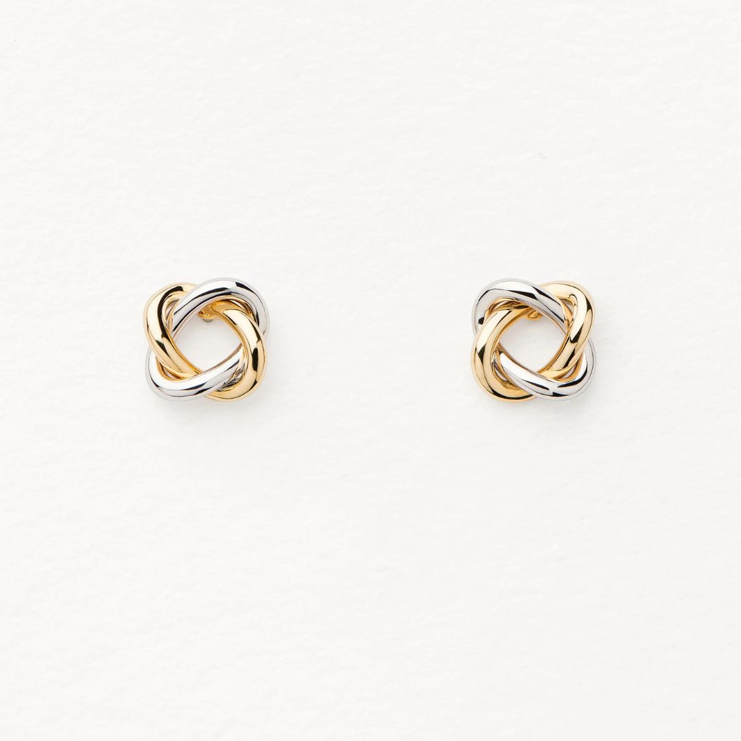 boucles d'oreilles tresse, or blanc et or jaune