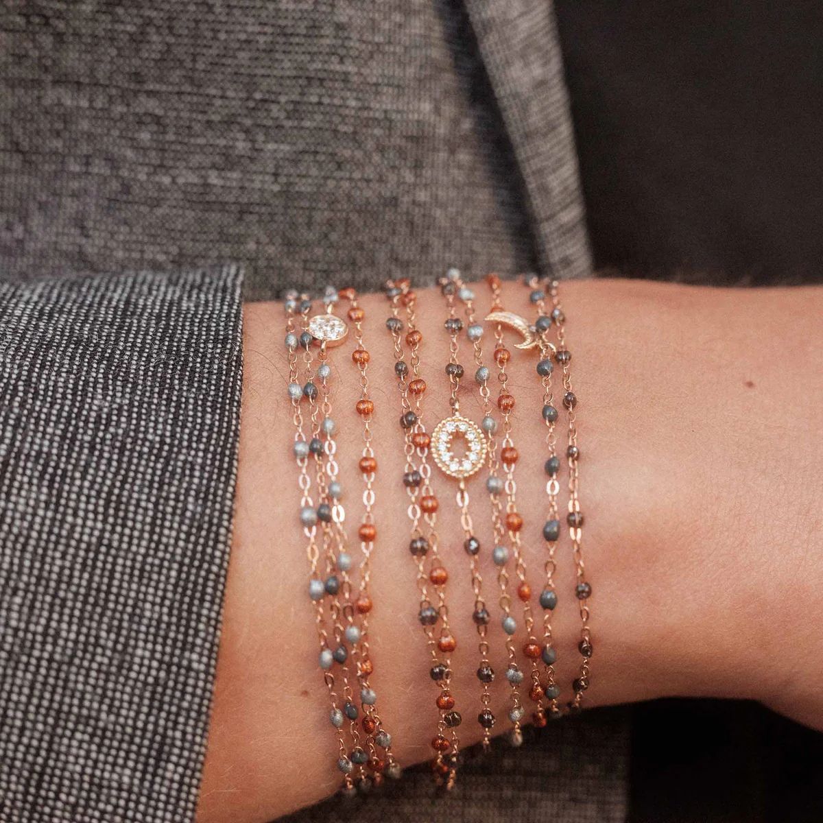 bracelet gris foncé classique gigi, or rose, 18 cm