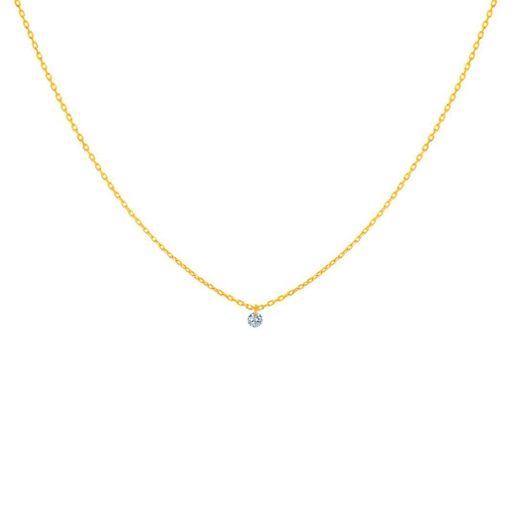 collier 360° 0.07ct diamant solitaire, or jaune