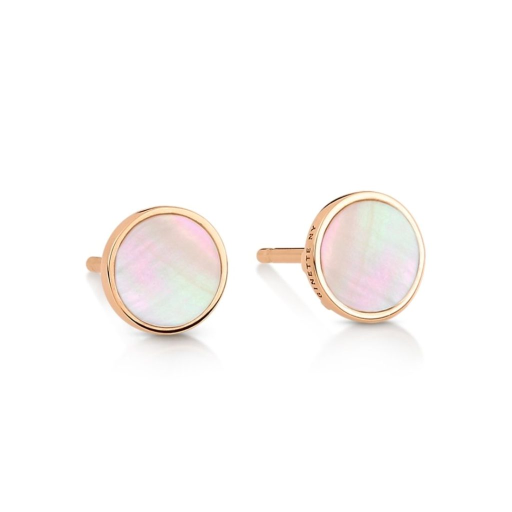 puces d'oreilles ever disc nacre rose, or rose