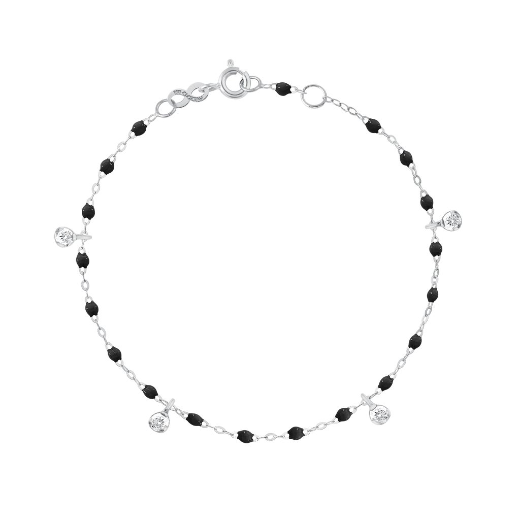 bracelet noir gigi suprême, or blanc, 4 diamants, 17 cm