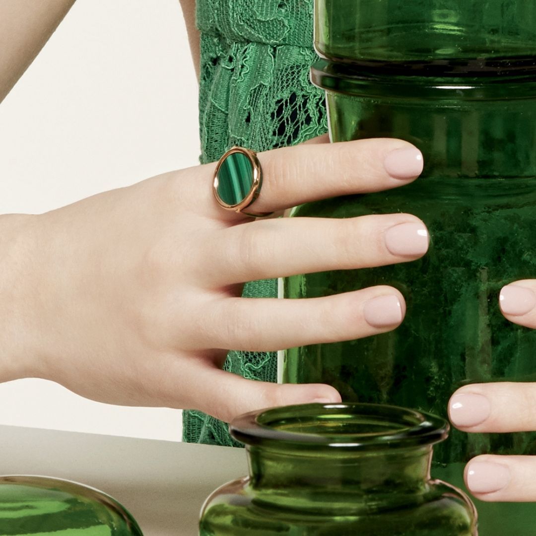 bague disc ring malachite, or rose, t 55