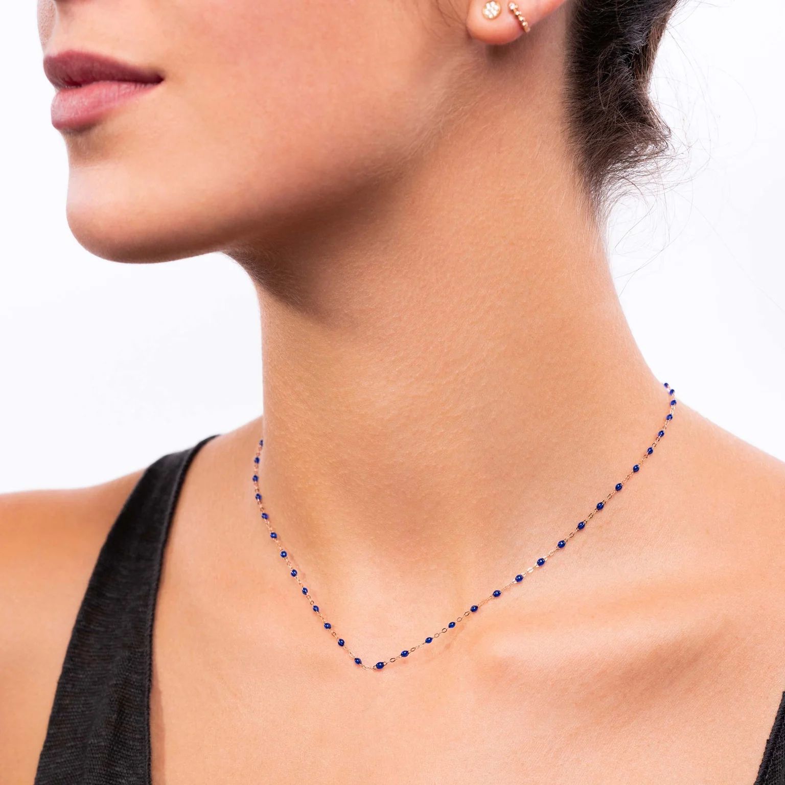 collier bleu de prusse classique gigi, or rose, 42 cm