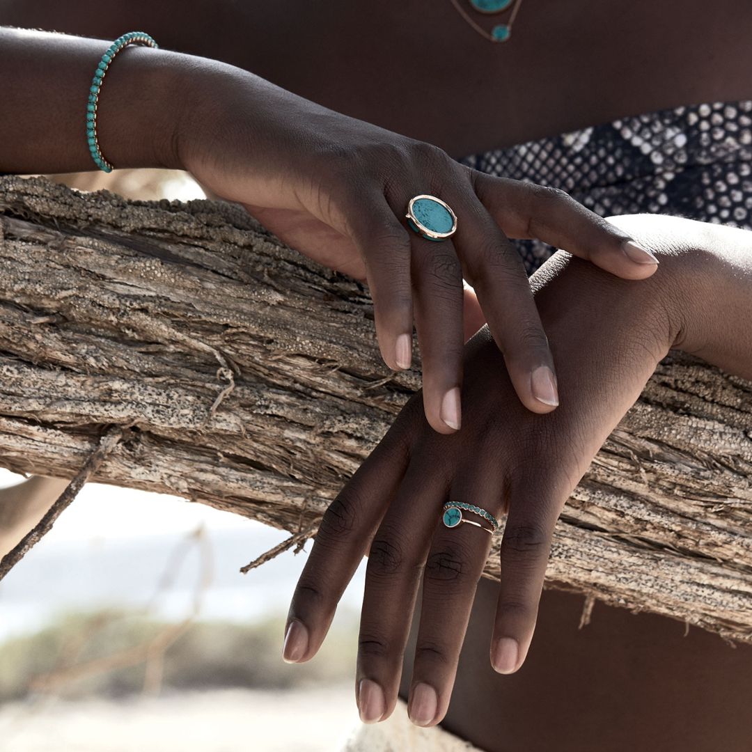 bague disc ring turquoise, or rose, t 51