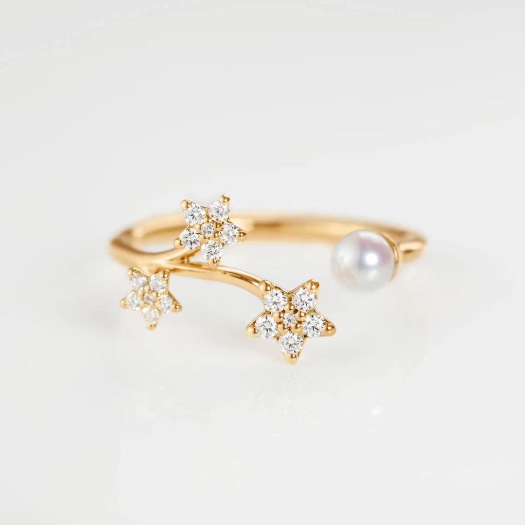 bague shooting stars 3 étoiles diamants, or jaune, t 54