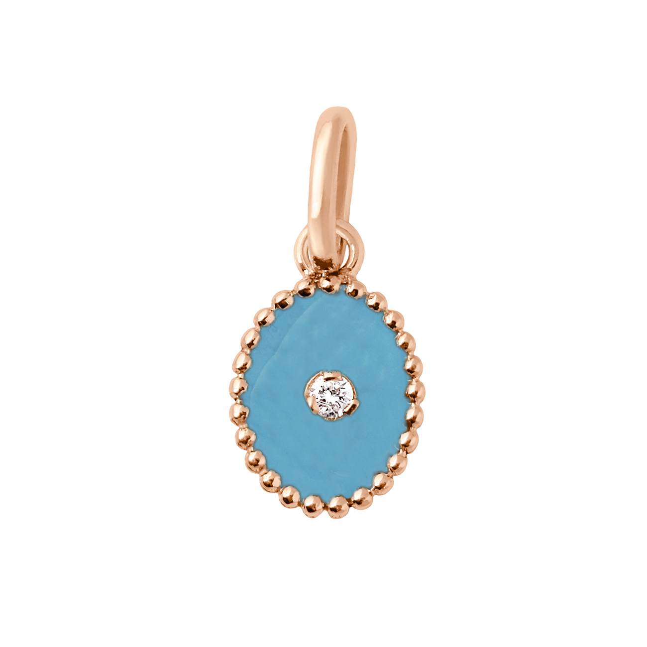 pendentif turquoise etoile du nord, diamant, or rose