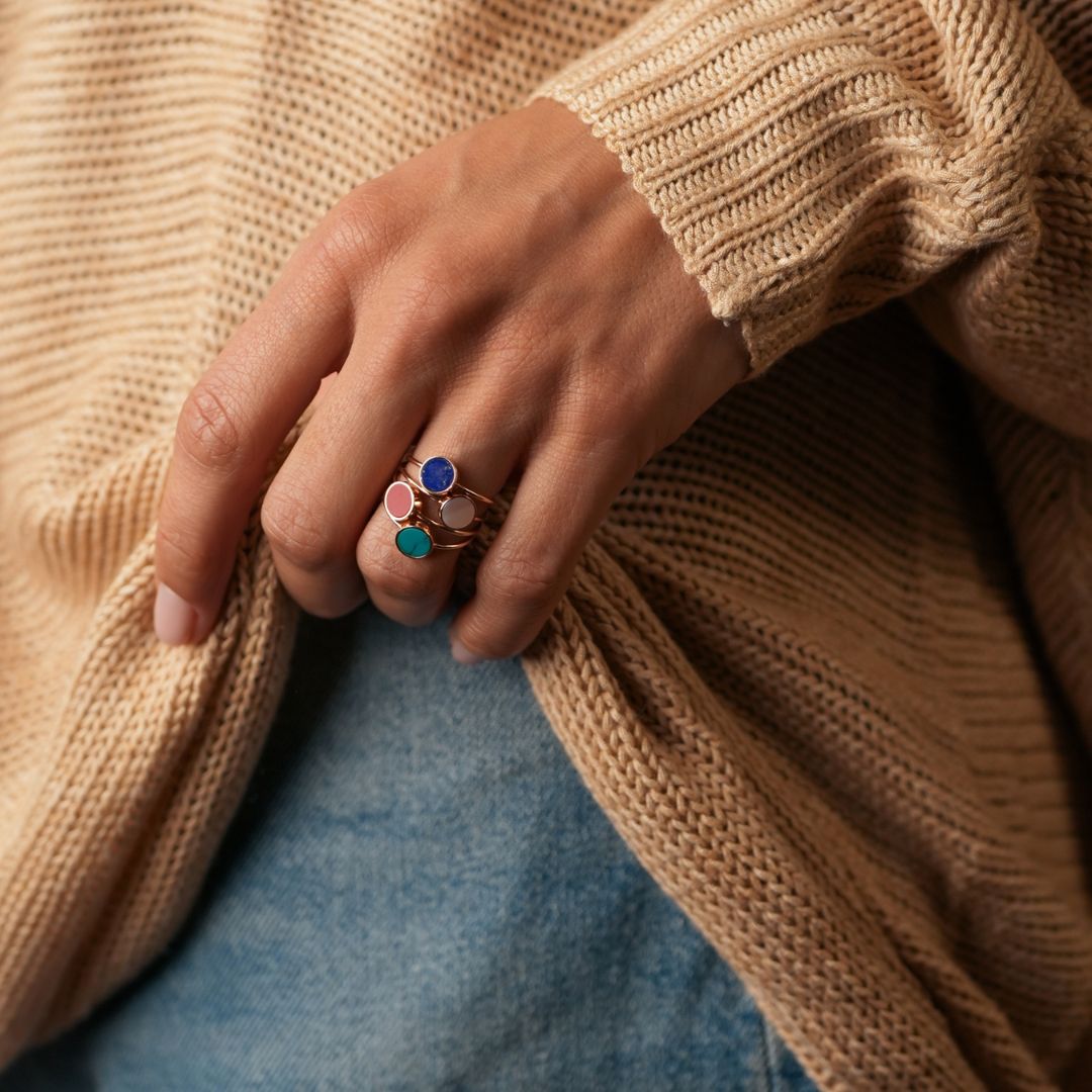bague mini ever disc corail rouge, or rose, t 52