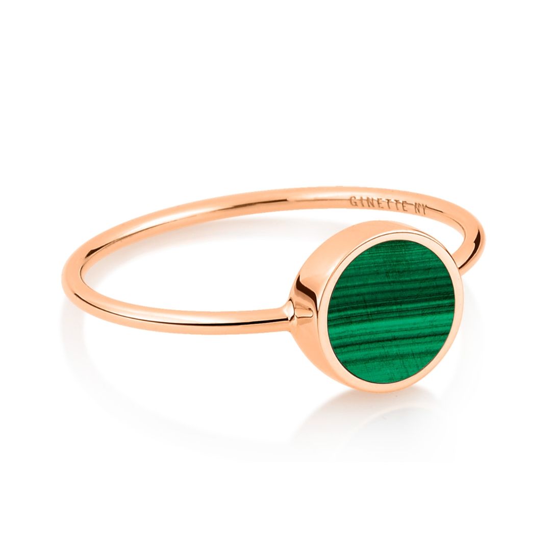 bague mini ever disc malachite, or rose, t 52