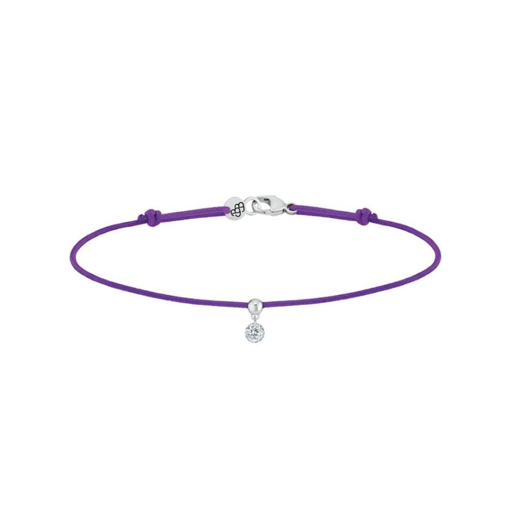 bracelet cordon bb violet, diamant, or blanc