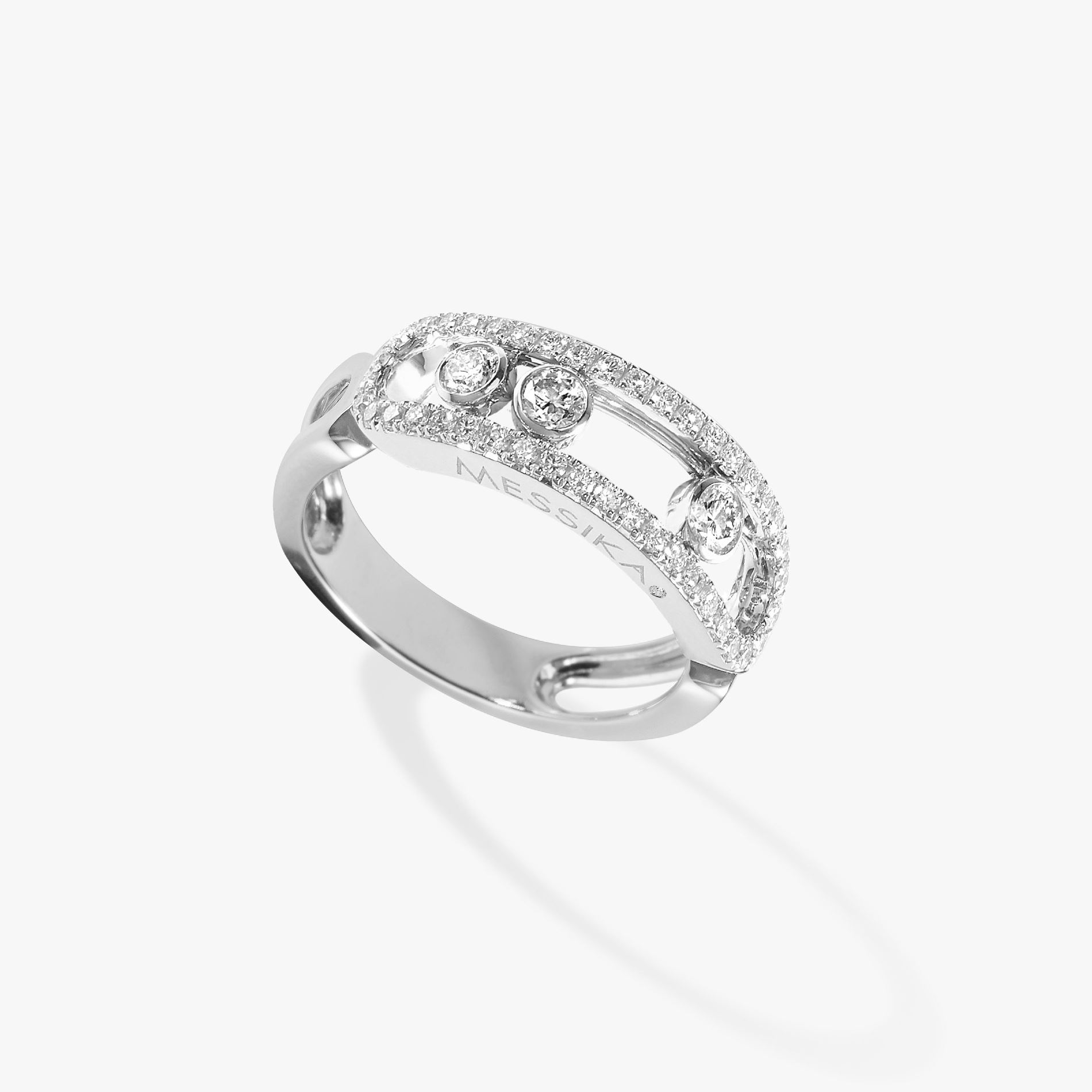 bague move classique pavée, or blanc,