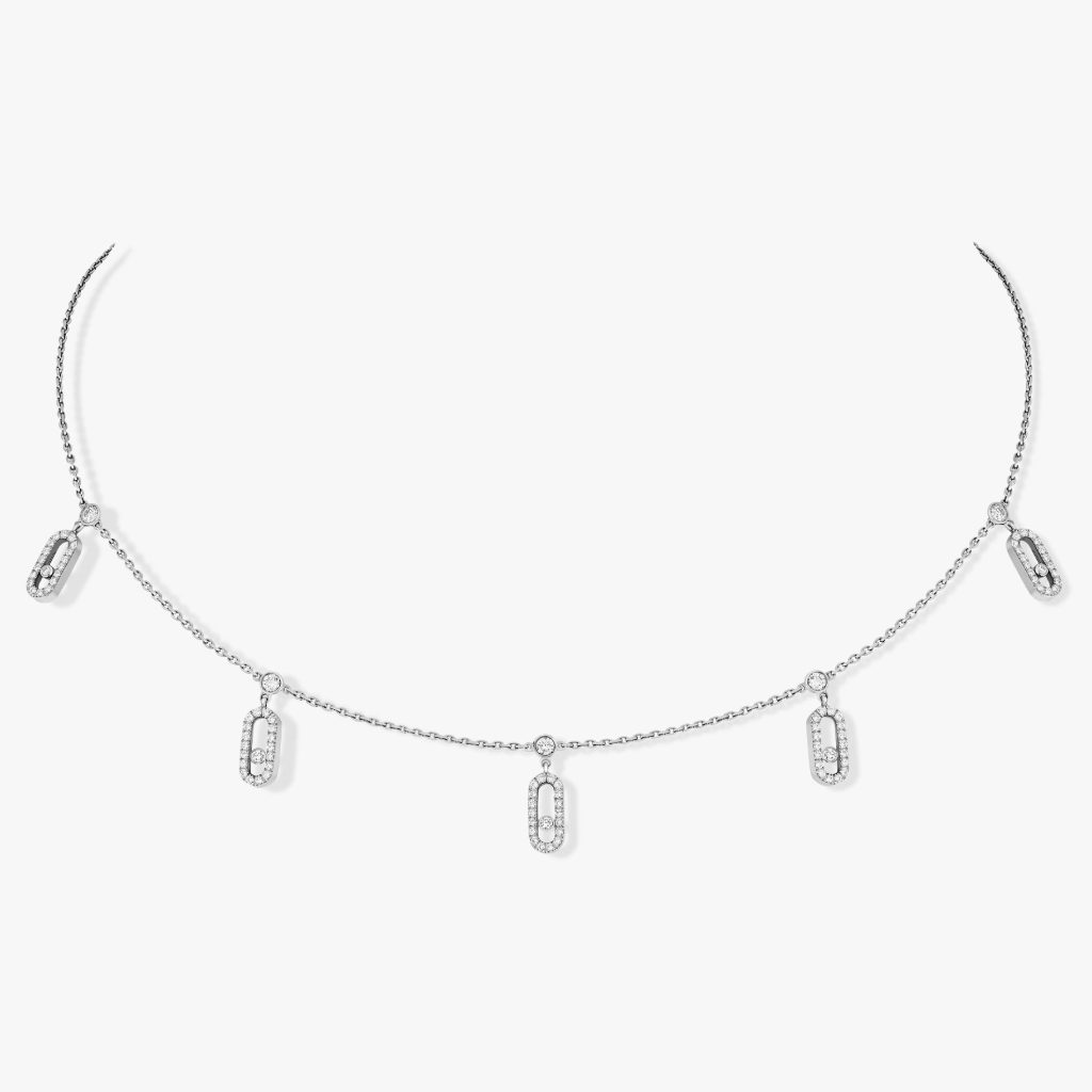 collier choker move uno pampille pavé, or blanc