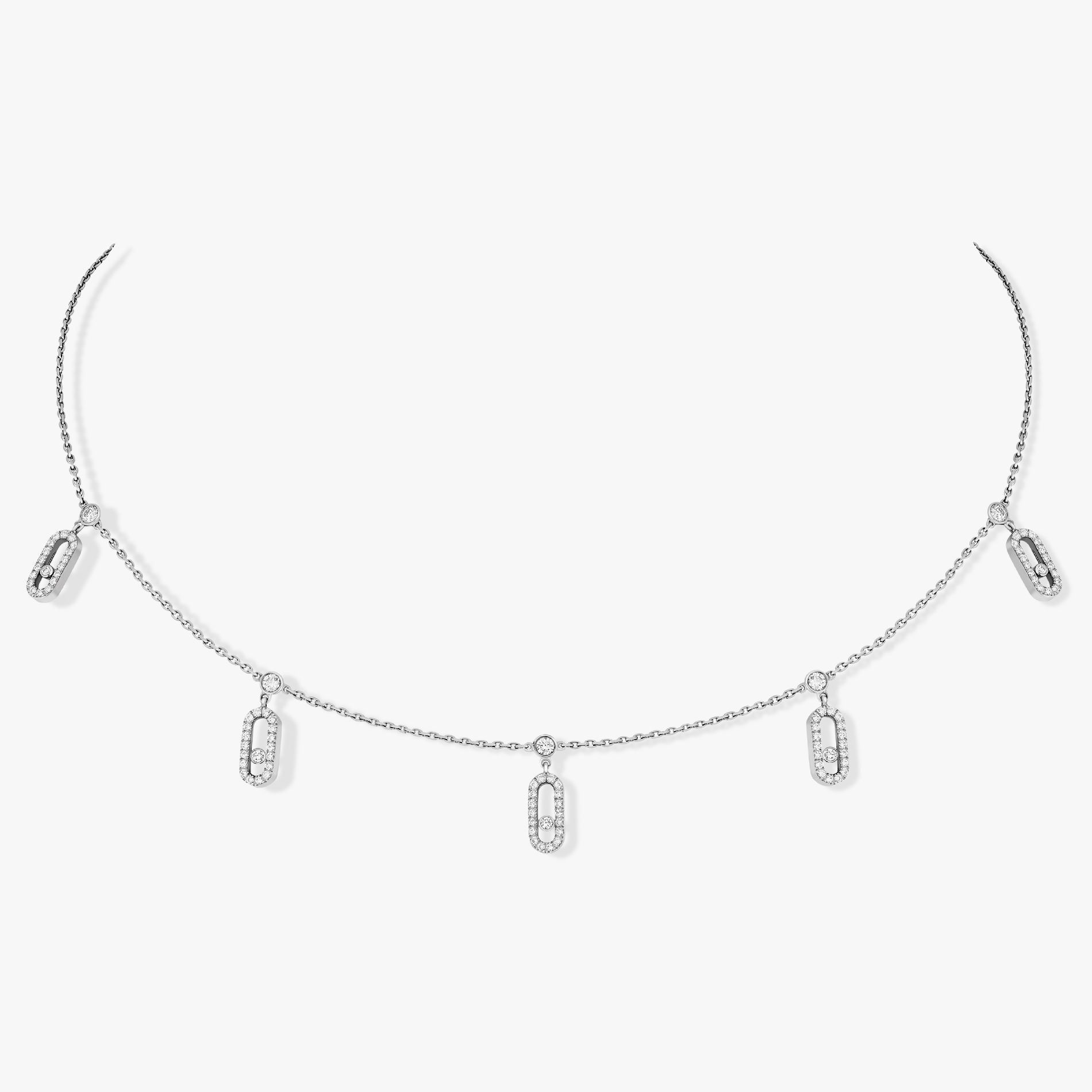 collier choker move uno pampille pavé, or blanc