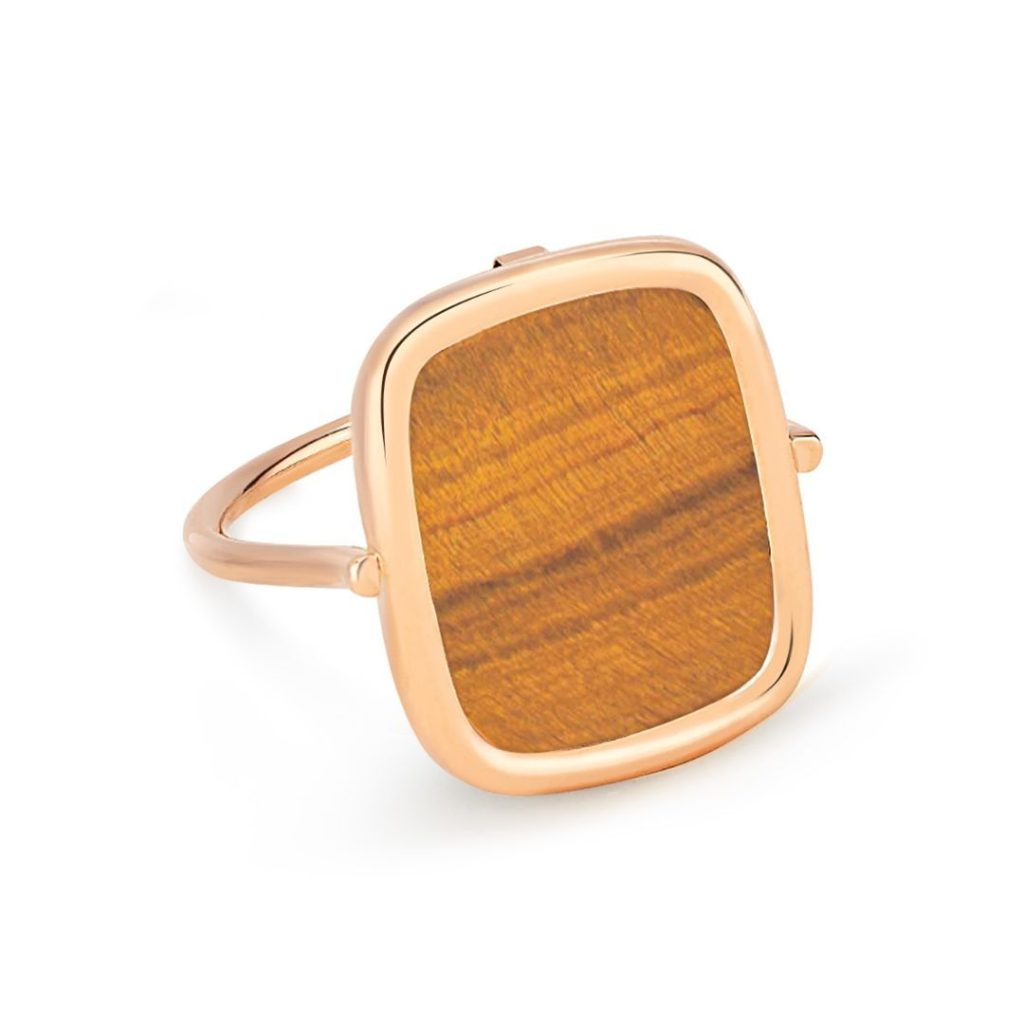 bague antique œil de tigre, or rose, t 54