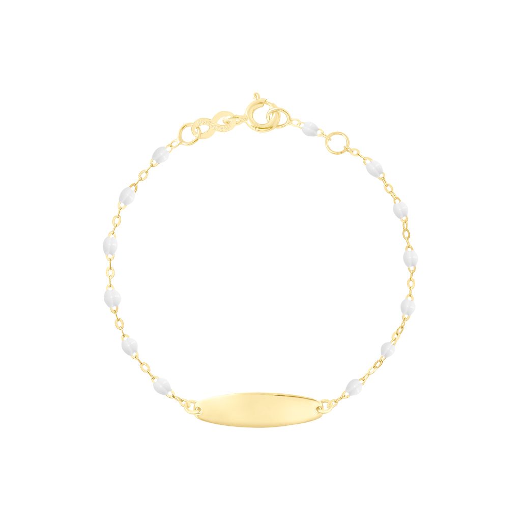bracelet blanc little gigi, plaque ovale, or jaune, 13 cm
