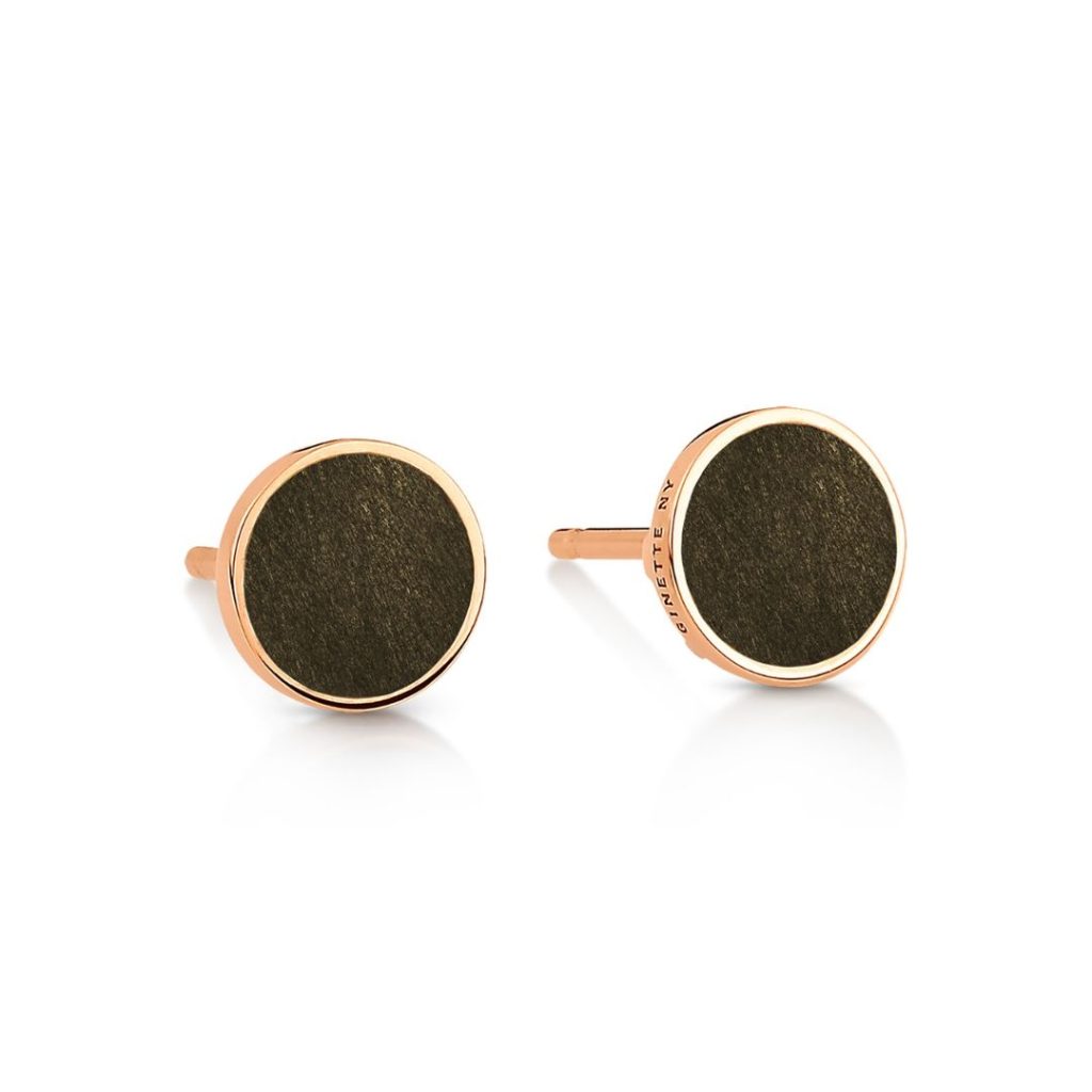 puces d'oreilles ever disc obsidienne dorée, or rose