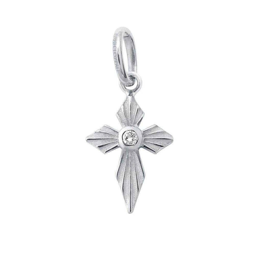 pendentif croix lumière, diamant, or blanc