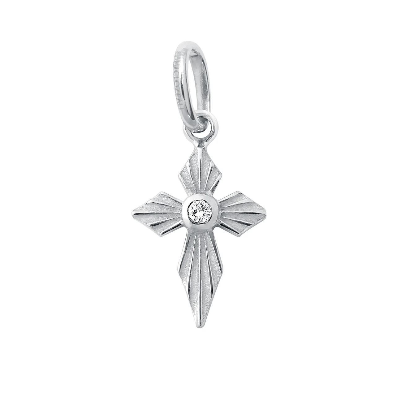 pendentif croix lumière, diamant, or blanc