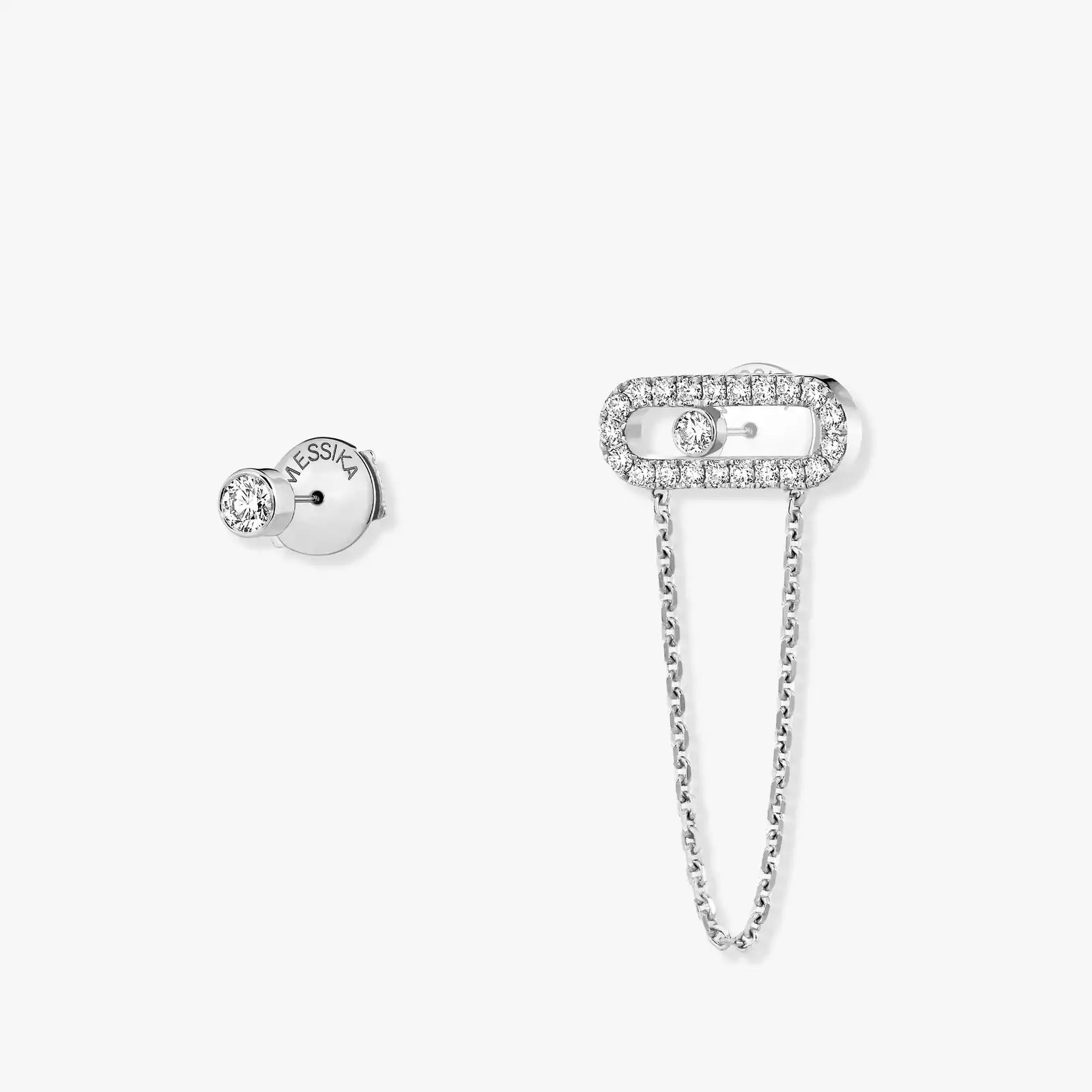 boucles d'oreilles move uno chaine et puce, or blanc