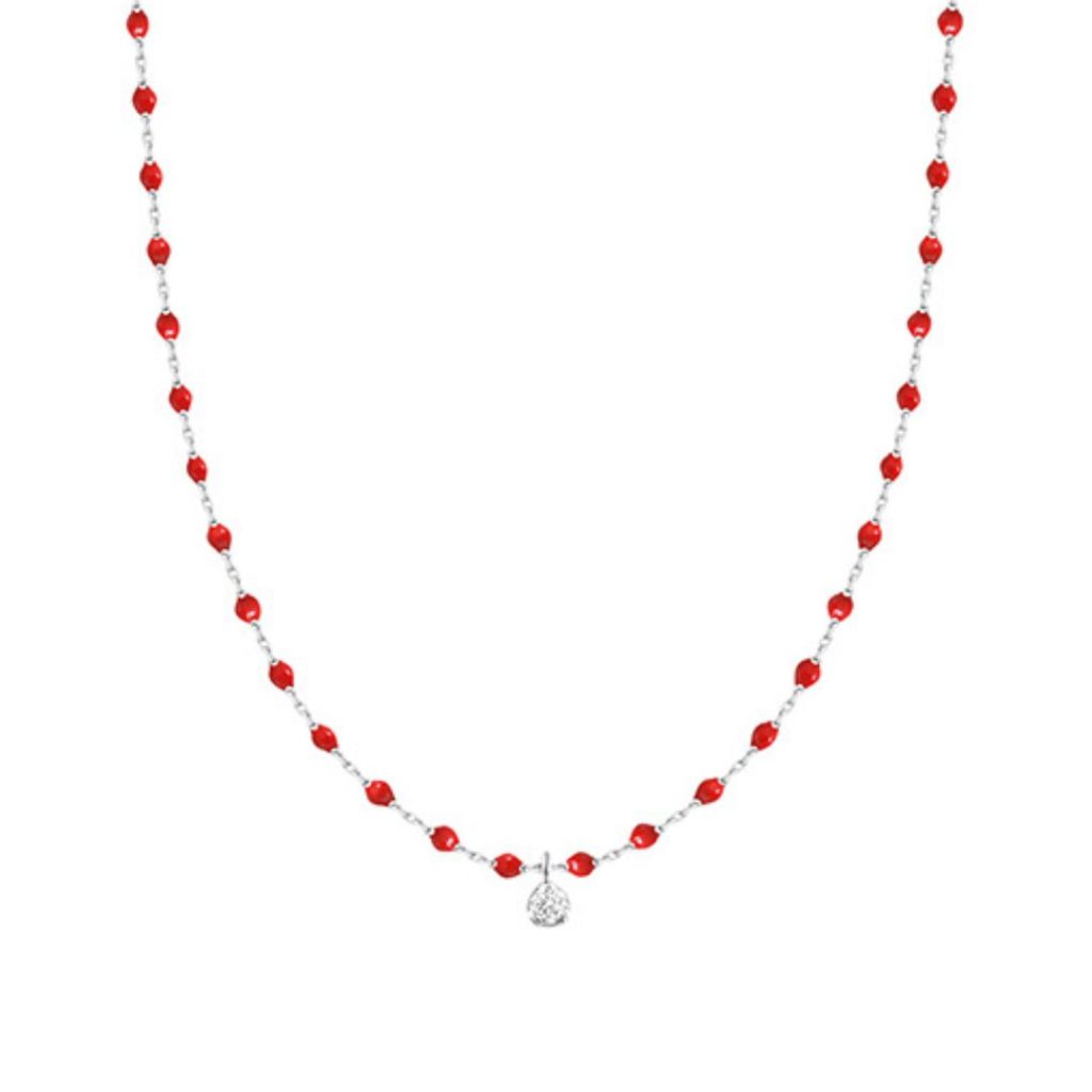 collier rouge mini gigi, diamant, or blanc, 40 cm