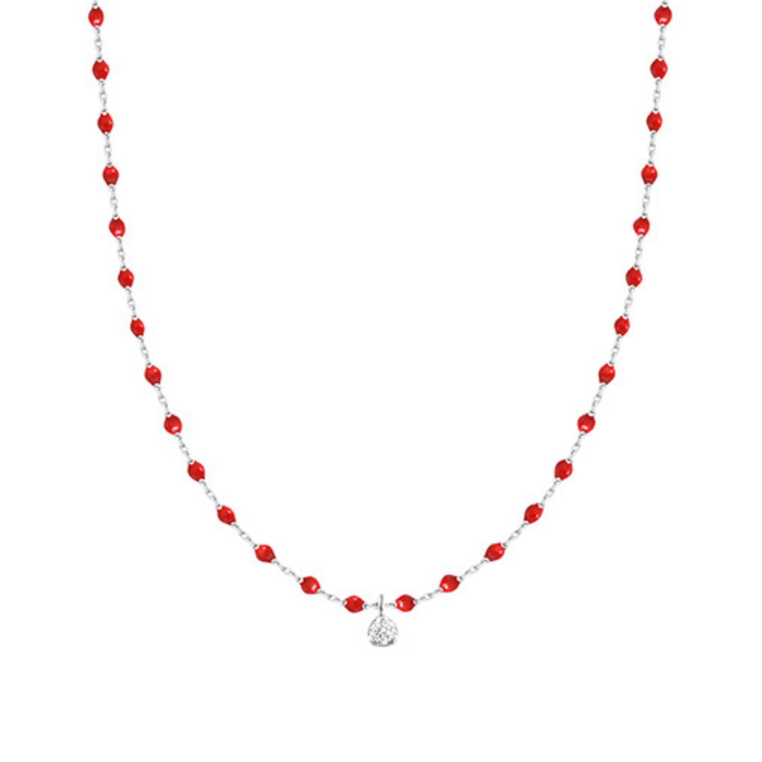 collier rouge mini gigi, diamant, or blanc, 40 cm