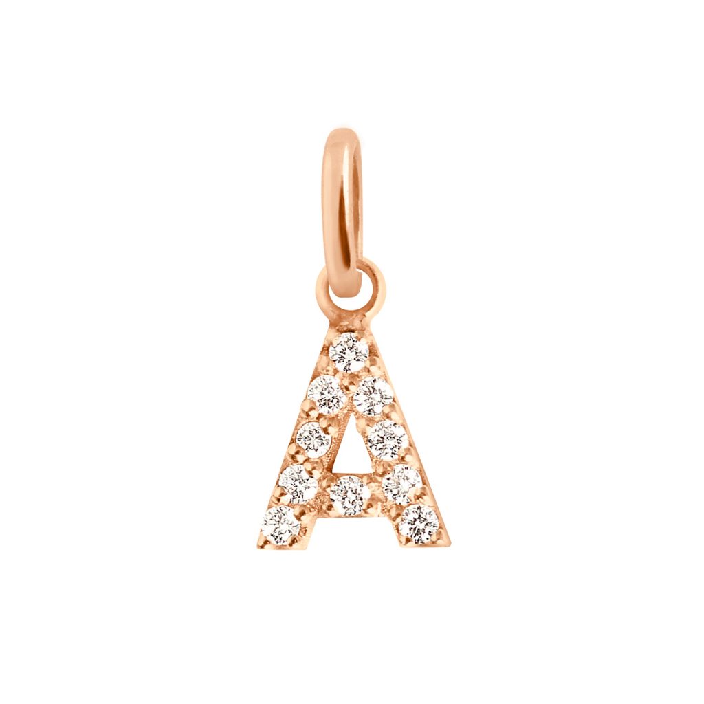 pendentif lucky letter a, diamants, or rose