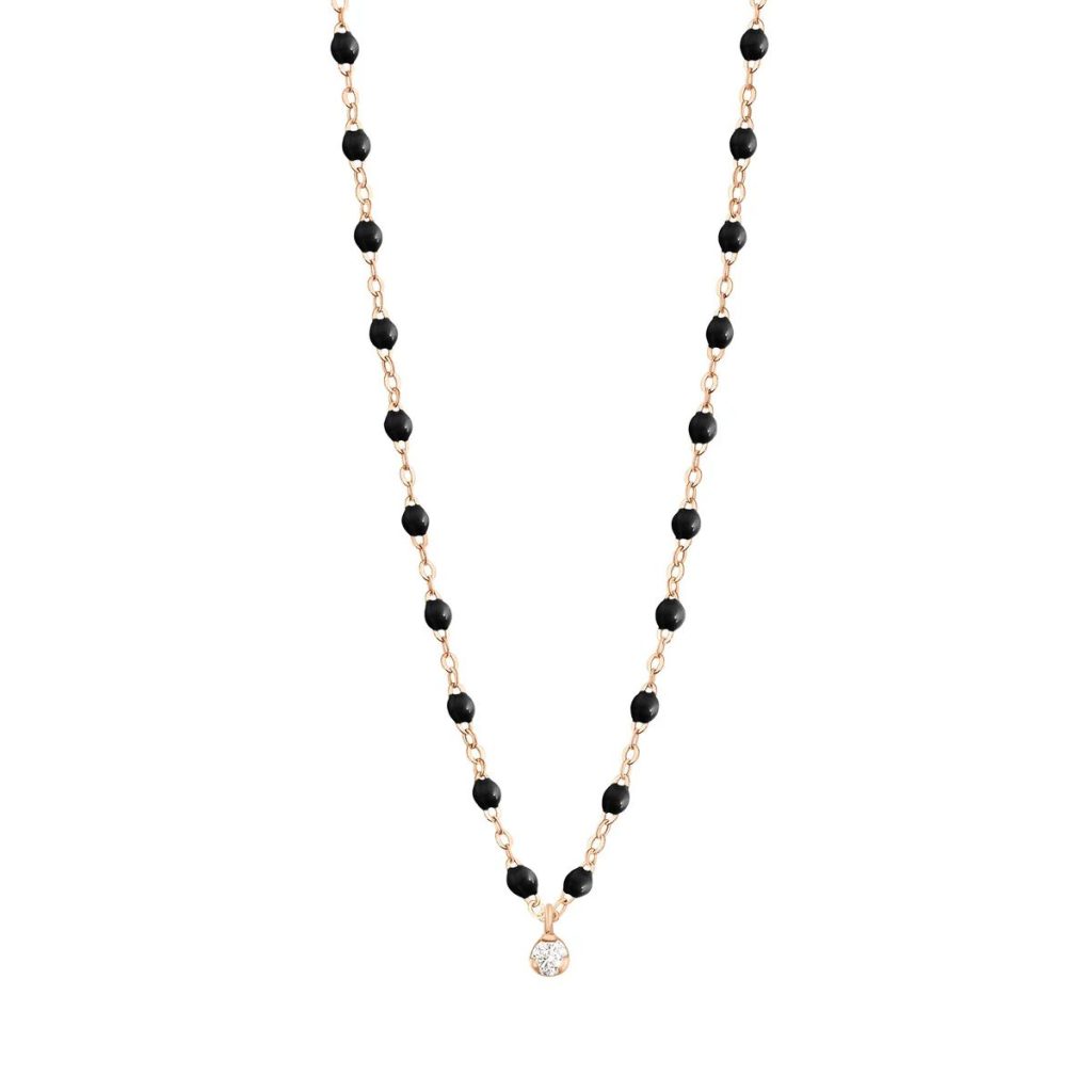 collier noir gigi suprême, or rose, 1 diamant, 42 cm