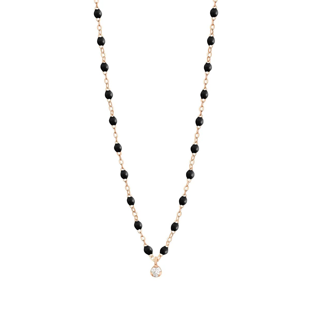 collier noir gigi suprême, or rose, 1 diamant, 42 cm