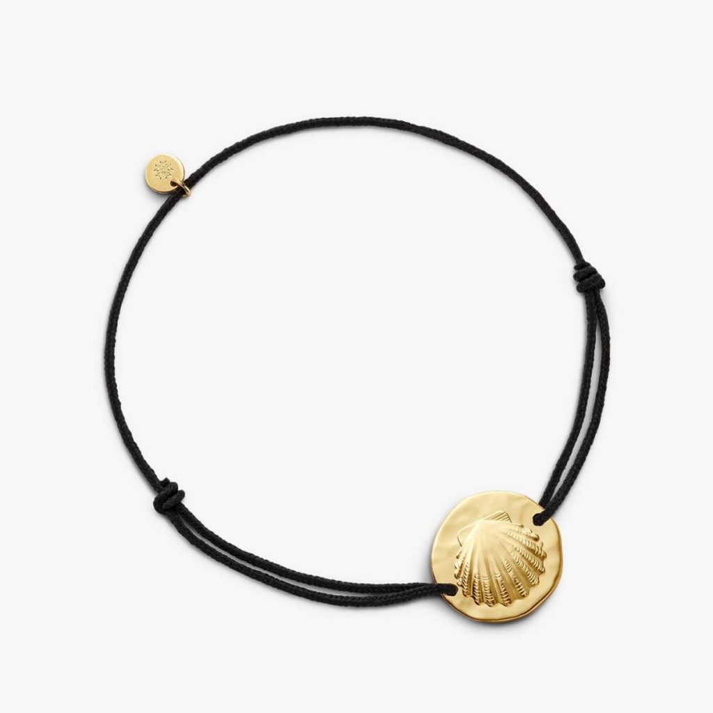 bracelet coquillage cordon, or jaune