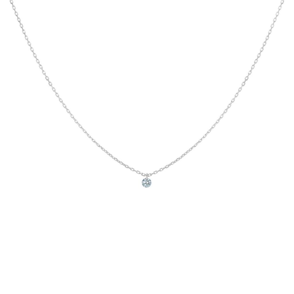 collier 360° 0.10ct diamant solitaire, or blanc