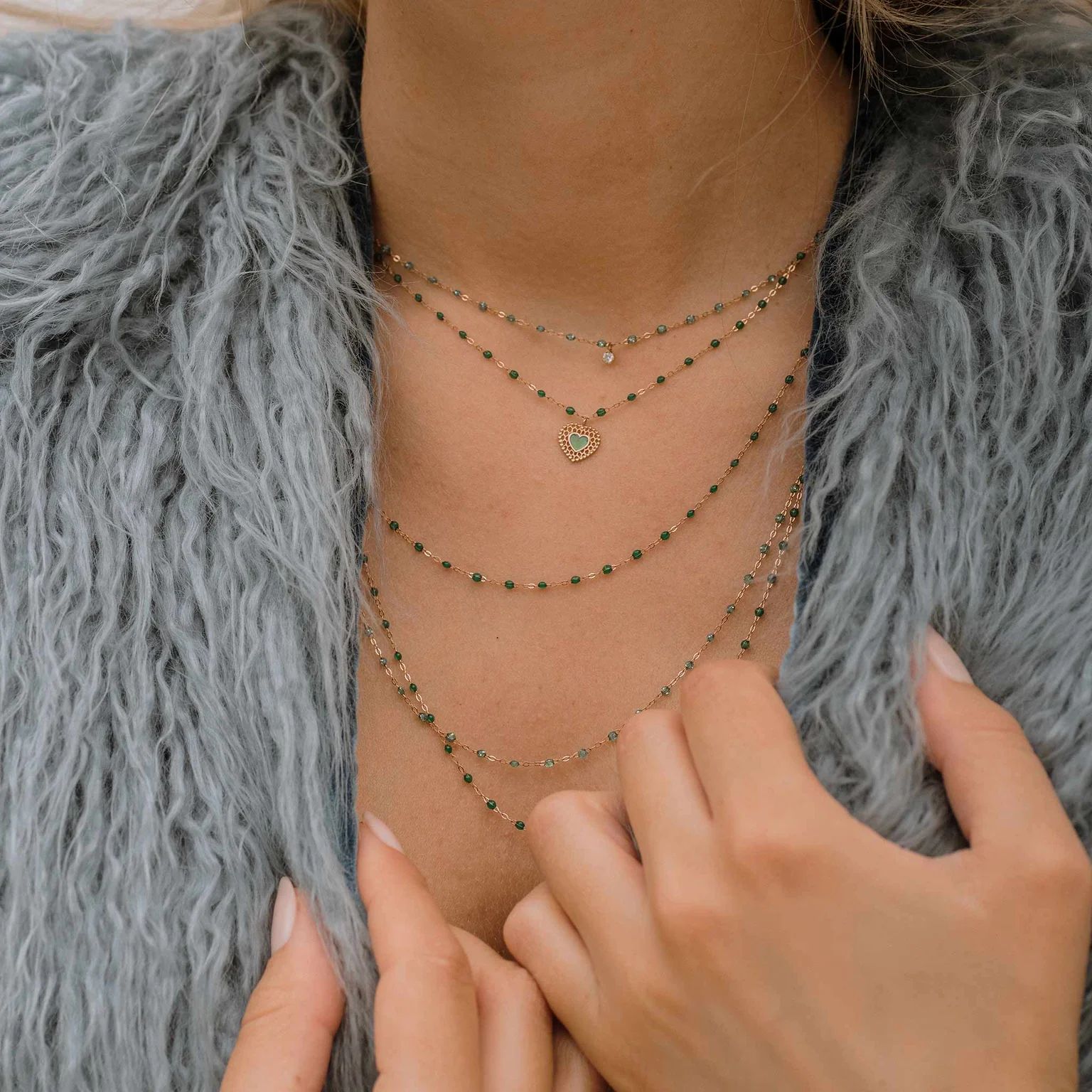 collier émeraude classique gigi, or rose, 50 cm